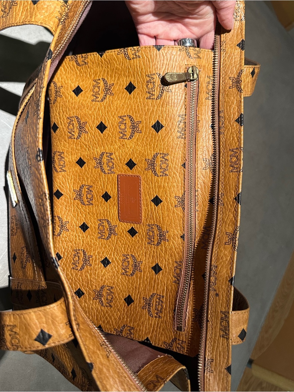 MCM Cognac Monogram Shoulder Bag - Picture 9 of 13